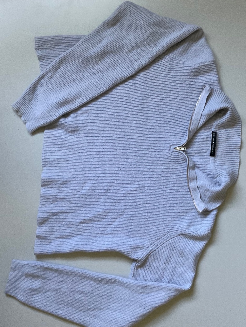 Brandy Melville Pastel Lavender Small Loose Fit Knitted Collar Zip Pullover in G